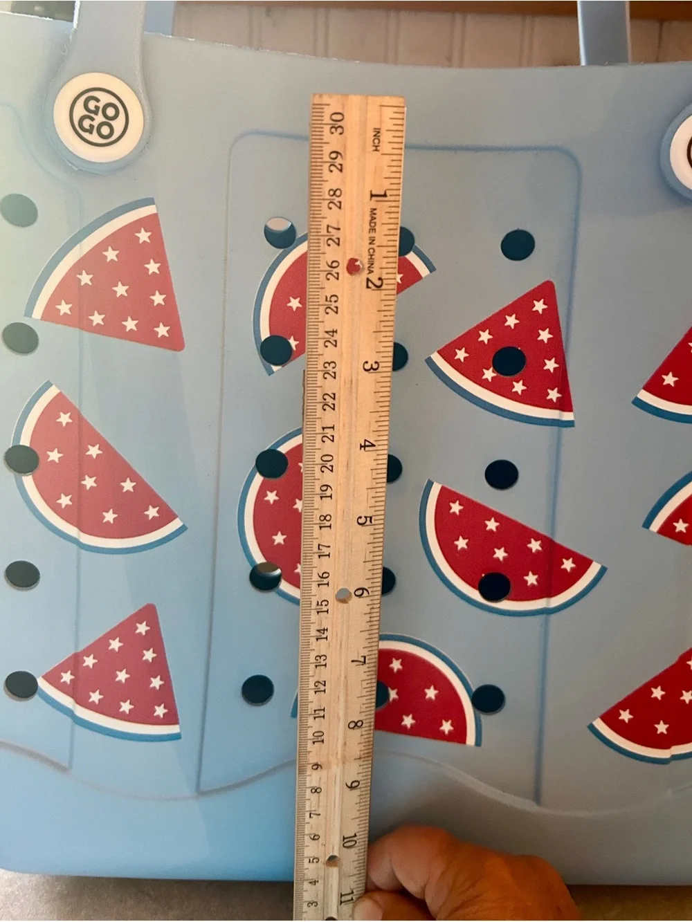 GOGO Light Blue Tote Bag with Red Watermelon Slice Print with stars